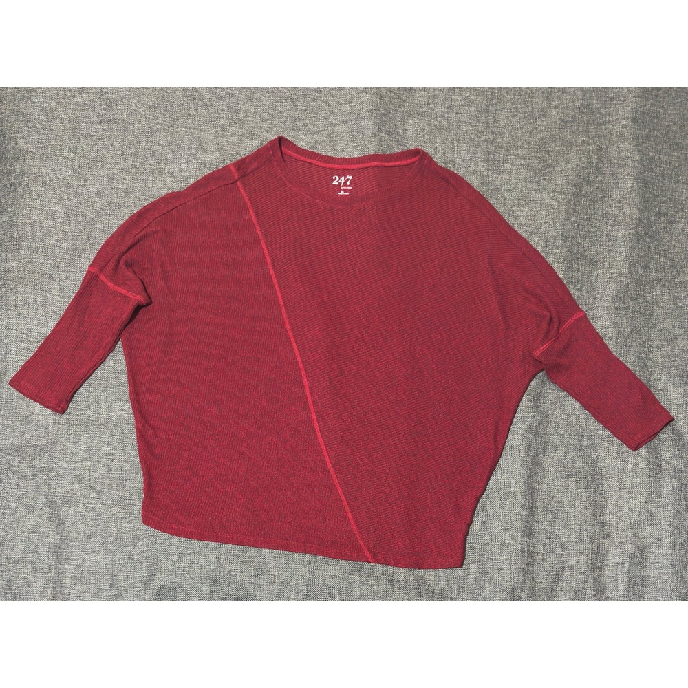 24/7 by Maurices Womens 0X Top Red Textured Knit Asymmetrical Seam